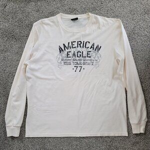 Retro Vintage Cream colored Long Sleeve American Eagle Shirt Large